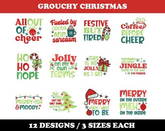 Grouchy Christmas (12 Designs) - Machine Embroidery Bundle, Grump pattern, Festive design, Xmas embroidery