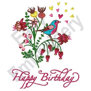 Feliz Aniversário Bouqet - Desenho de Bordado à Máquina