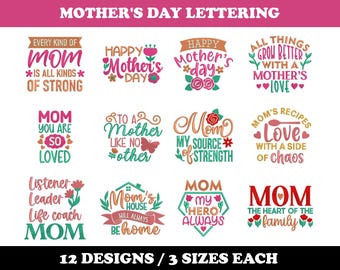 Mother's Day (12 Designs) - Machine Embroidery Bundle, Mom embroidery, Mother design, Floral pattern, Best mom designs