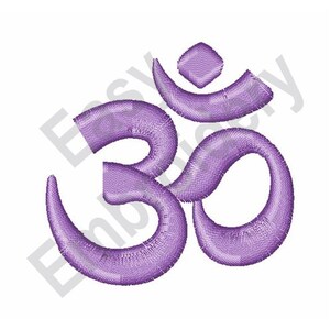 May include: Purple embroidered Om symbol, a sacred Hindu mantra representing the universe.
