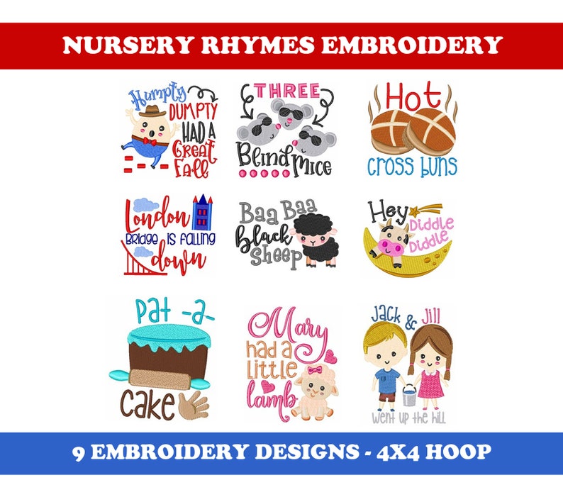 Nursery Rhymes (9 Designs) - Machine Embroidery Designs Bundle - Etsy