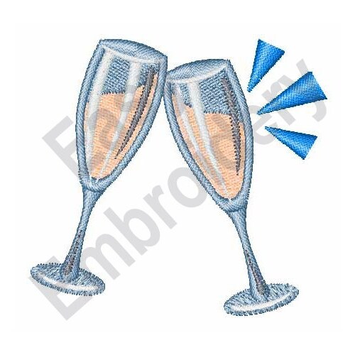 Champagne Machine Embroidery Design Champagne Glasses Etsy