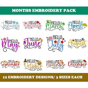 12 Months Of The Year - Machine Embroidery Designs Bundle