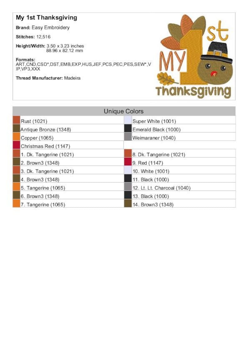 My First Thanksgiving Machine Embroidery Design Etsy