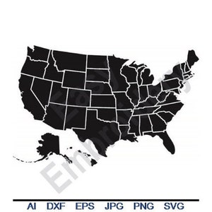 Usa Map - Svg, Dxf, Eps, Png, Jpg, Vector Art, Clipart, Cut File