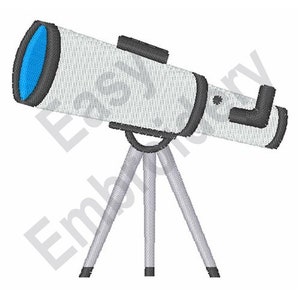 May include: A white telescope with a blue lens on a black tripod.