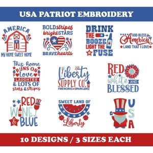 USA Patriotic (10 Designs) - Machine Embroidery Bundle, 4th of July, American embroidery