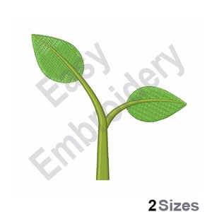 Puede incluir: Una planta verde con dos hojas y un tallo. La planta es un diseño simple, perfecto para proyectos de bordado.