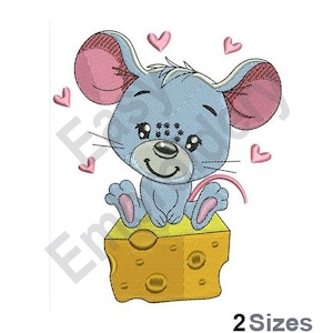 Mouse On Cheese - Machine Embroidery Design - 2 Sizes