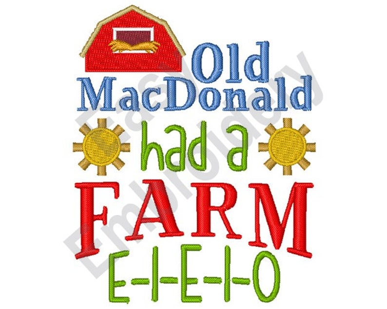 Nursery Rhyme Machine Embroidery Design Old Macdonalds Farm
