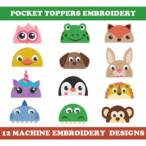 Pocket Toppers (12 designs) - Machine Embroidery Designs Bundle, Kids embroidery designs, children embroidery designs