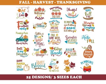 Fall Harvest Thanksgiving (25 designs/3 Sizes ea.) - Machine Embroidery Designs Bundle
