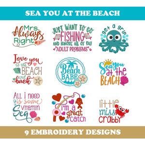 Sea You At Beach (9 designs) - Pacote de designs de bordado à máquina