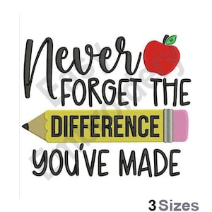 Never Forget The Unterschied Made By You - Maschinenstickerei in 3 Größen