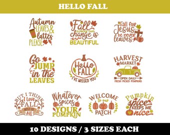 Hello Fall (10 Designs) - Machine Embroidery Bundle