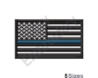 Thin Blue Line Flag - Machine Embroidery Design, police flag, law enforcement flag embroidery