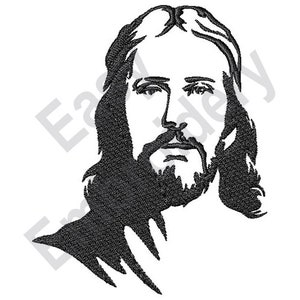 May include: Black and white line art illustration of Jesus Christ's face.