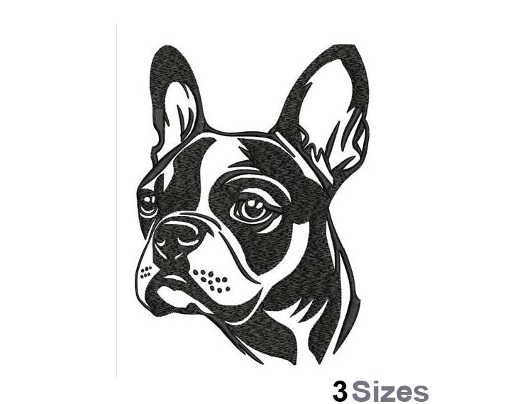 Boston Terrier Dog - Machine Embroidery Design - 3 Sizes