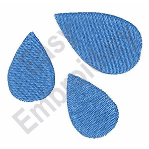 May include: Three blue denim-textured water drops, arranged in a triangular pattern.