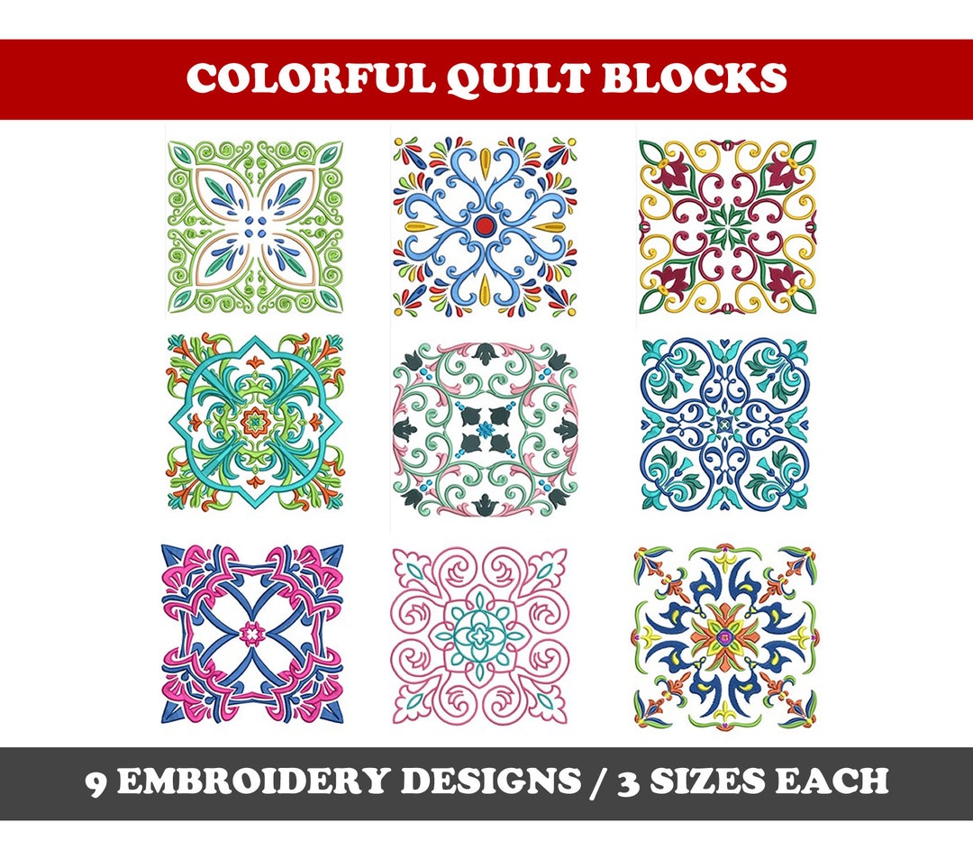 Colorful Quilt Blocks 9 Designs Machine Embroidery Designs Bundle Etsy