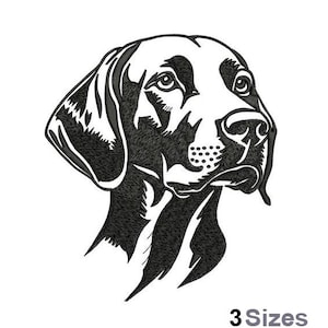 May include: Black and white line art of a dog's head, showcasing detailed features like the eyes, nose, and ears. The image is a graphic design, likely for embroidery or a similar craft. The text "3 Sizes" is at the bottom.