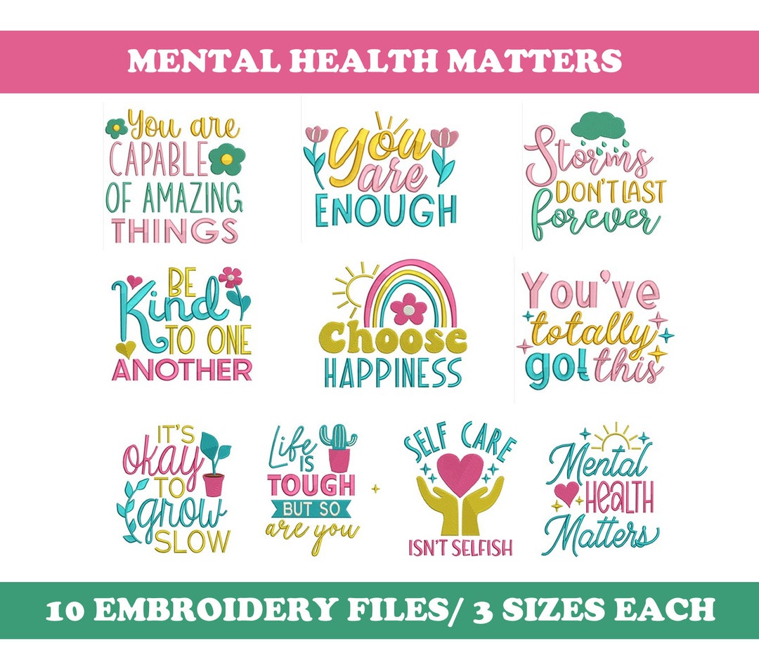 Mental Health 10 Designs Machine Embroidery Designs Bundle Etsy
