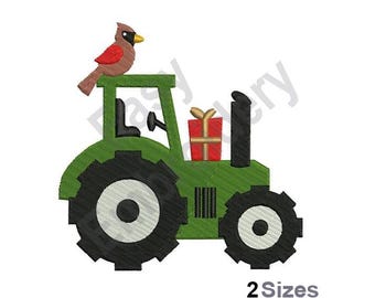 Holiday Tractor - Machine Embroidery Design - 2 Sizes, Christmas design, Farm embroidery
