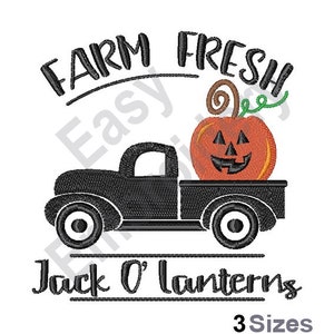 Farm Fresh Jack O&#39; Lantern- Machine Embroidery Design, halloween farm truck embroidery
