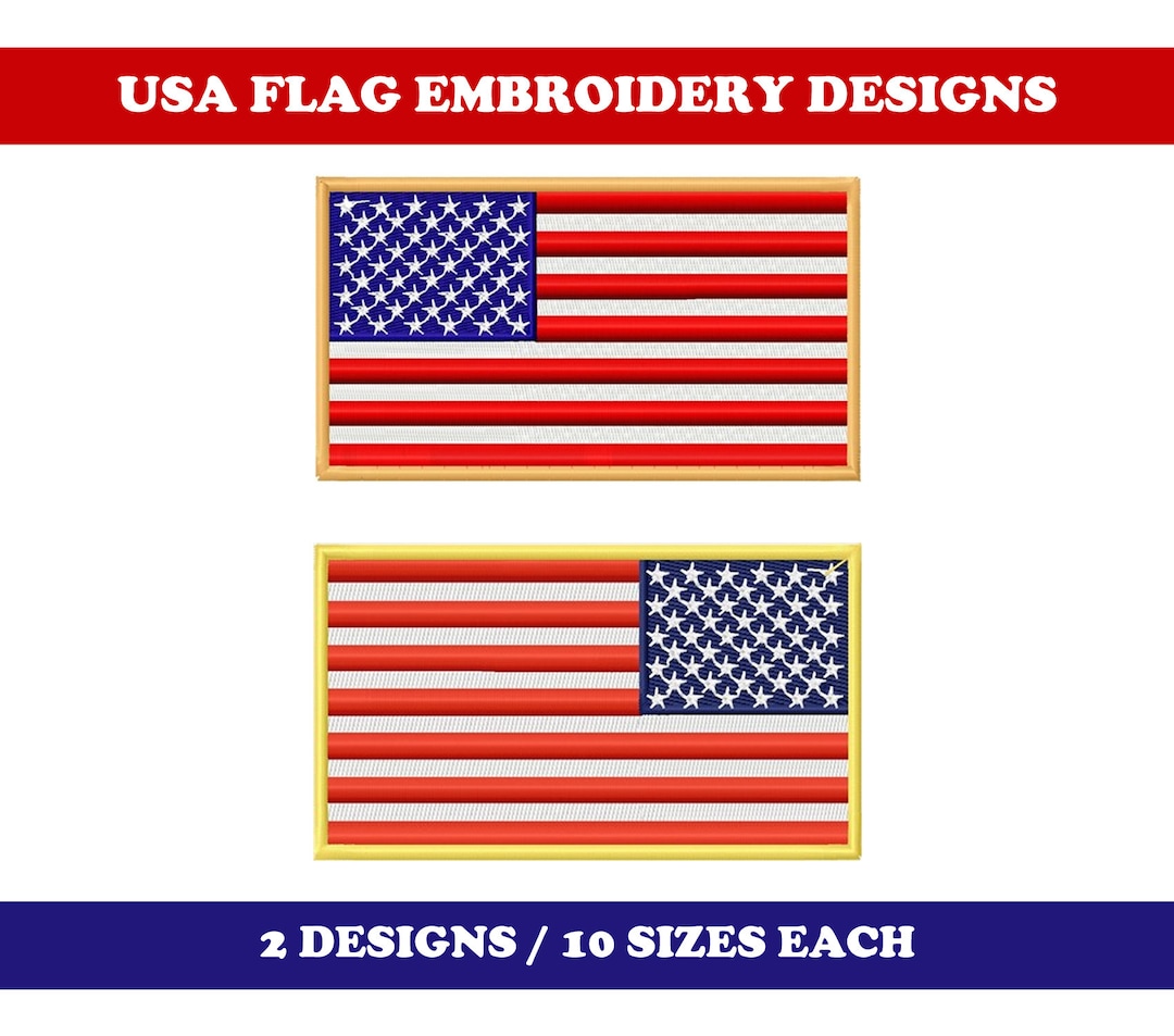 USA Flags (10 Sizes) - Machine Embroidery Design, Reversed USA Flag ...