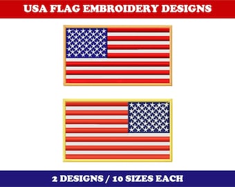 USA Flags (10 Sizes) -  Machine embroidery design, Reversed USA flag embroidery designs