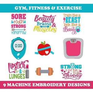 Gym, Fitness And Exercise (9 Designs)  - Machine Embroidery Designs Bundle