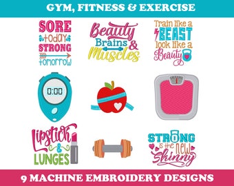 Gym, Fitness And Exercise (9 Designs)  - Machine Embroidery Designs Bundle