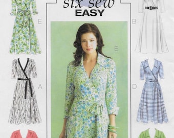 B5030 Butterick 6 sew easy - Misses Flared, Wrap Dress has V neckline with belt or sash - new sewing pattern - sz BB (8-14) & FF (16-22)