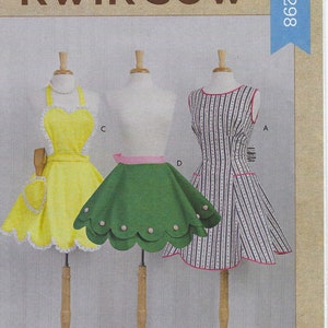 K4298 Kwik Sew - 1950's full and half aprons scalloped and trimmed hems, back tie ends and mid-century style - new sewing pattern - Sz S-M-L