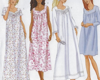6838 Butterick - Misses Diamond, sweetheart neck Nightgown w/sleeve and length variations - new sewing pattern - sz XS-S-M and L-XL