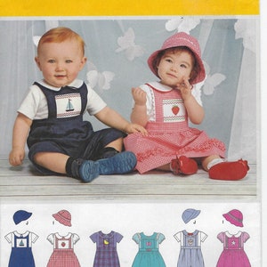 1204 Simplicity - Babies Romper or Jumper, Hats & Knit One Piece Bodysuit with Cross stitch inset - uncut sewing pattern - sz A Xxs-Xs-S-M-L