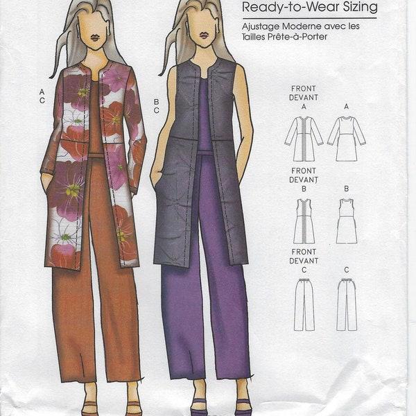 B5473 Butterick - Misses Slim-fit Jacket or Vest w/side seam pockets + Wide-leg, Pull-on Pants - new sewing pattern - sz (Xs-Xlg) & (Xxl-6x)