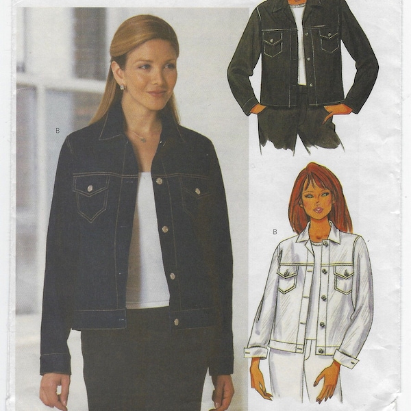 6376 Butterick - Misses denim style unlined jacket with collar, pockets and flaps and button cuffs - uncut sewing pattern - Sz 6-8-10