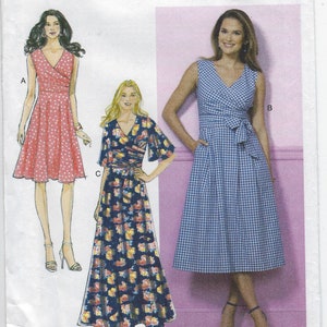 B6446 Butterick Misses Pleated Wrap Dress With Sleeve, Skirt and Length ...