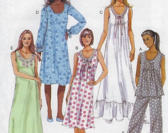 B5792 Butterick - Misses Sleepwear: Ruffled Top, Gowns, sleeveless or long sleeve and Pants - new sewing pattern - sz Y(XS-M) or ZZ(L-Xxl)
