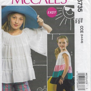 M6735 McCall&#39;s - Girls Separates: Top or Tunic w/Tiers, ruffles and yoke and shorts & pants - uncut sewing pattern - sz CCE 3-6 and CHJ 7-14