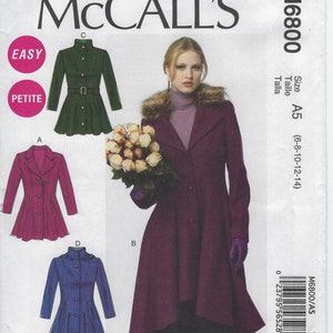 M6800 Mccall's Misses Flared Coats Belt and Detachable - Etsy