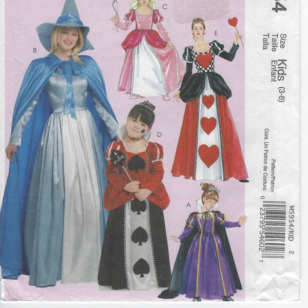 M5954 McCall's - Girls and Misses Story Book Costumes: Princess Dresses with peplum and Hat - uncut sewing pattern - Sz kids 3-8 & Miss S-XL