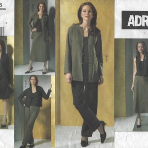 May include: A sewing pattern for a jacket and skirt, with the pattern number V2875 and the size range 18-20-22. The pattern is from the brand ADRI.