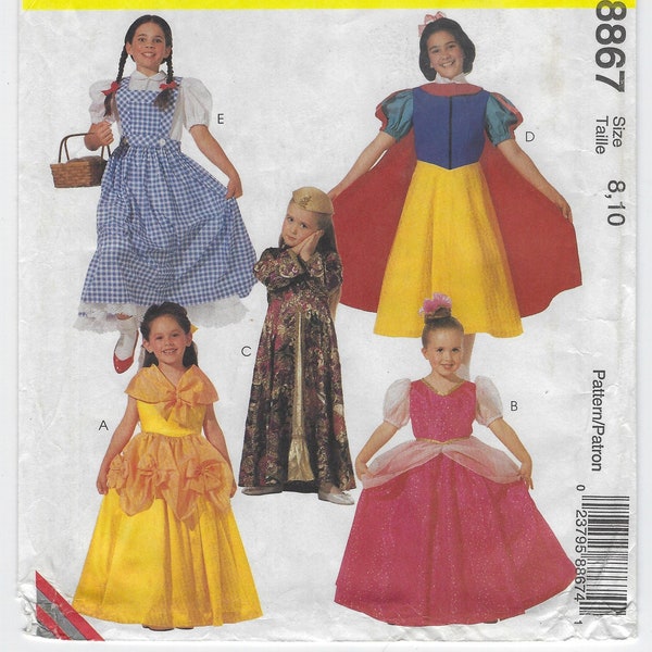 8867 McCall's - Child / Girl's Classic Storybook/Movie Character Costume Gowns and Dresses - uncut sewing pattern - sz girls 8,10