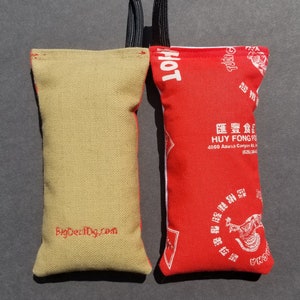 Big Deal DG &quot;Sriracha Hot Sauce&quot; handmade Discgolf Dirt Bag, Dry Hands and Discs - Duck Canvas & Cotton Fabric, filled with Clay