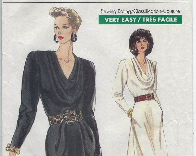 7682 Very Easy Very Vogue uncut sewing pattern Misses Bias Sz 6-8-10 Front Pleated Bodiced Dress with Tapered or Flared skirt