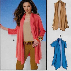 M8052 McCall's - Misses Cardigans has cascading shawl collar with sleeve variations - new sewing pattern - sz Y(Xs-M)