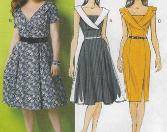 B5930 Butterick - Misses Dress w/collar, princess seams, mock wrap bodice, detachable dickey - new pattern - sz B5(8-16)