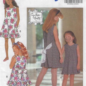 6091 Butterick - Girls sleeveless, pullover Dress with back neck slit, tie ends and ruffle option - uncut sewing pattern - sz (4-5-6)